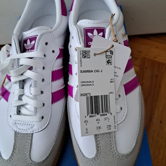 NWT Adidas Samba OG Sneakers - White and Purple, Size 5 Big Kids - Picture 7 of 8